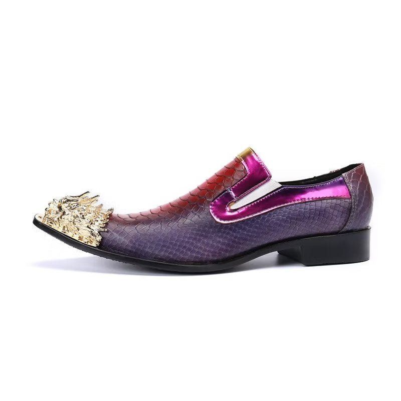 Sapatos Formais Masculinos Com Textura Crocodilo Requintada Deslizantes Couro - Roxo