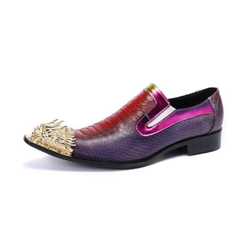 Sapatos Formais Masculinos Com Textura Crocodilo Requintada Deslizantes Couro - Roxo