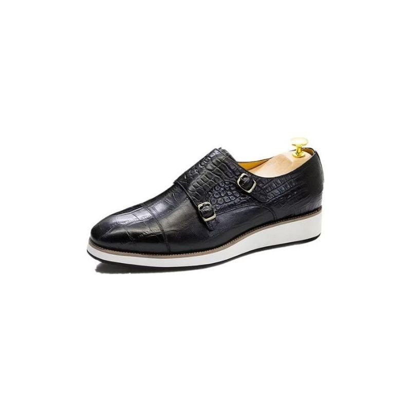 Sapatos Formais Masculinos Com Textura Crocodilo Requintada Monkstraps - Preto