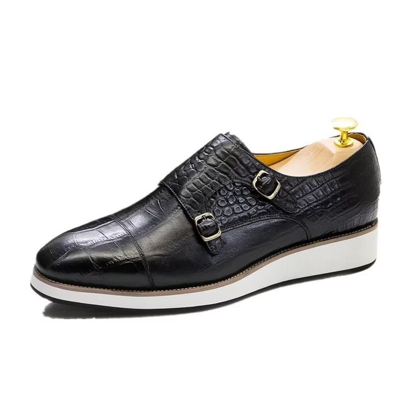 Sapatos Formais Masculinos Com Textura Crocodilo Requintada Monkstraps - Preto