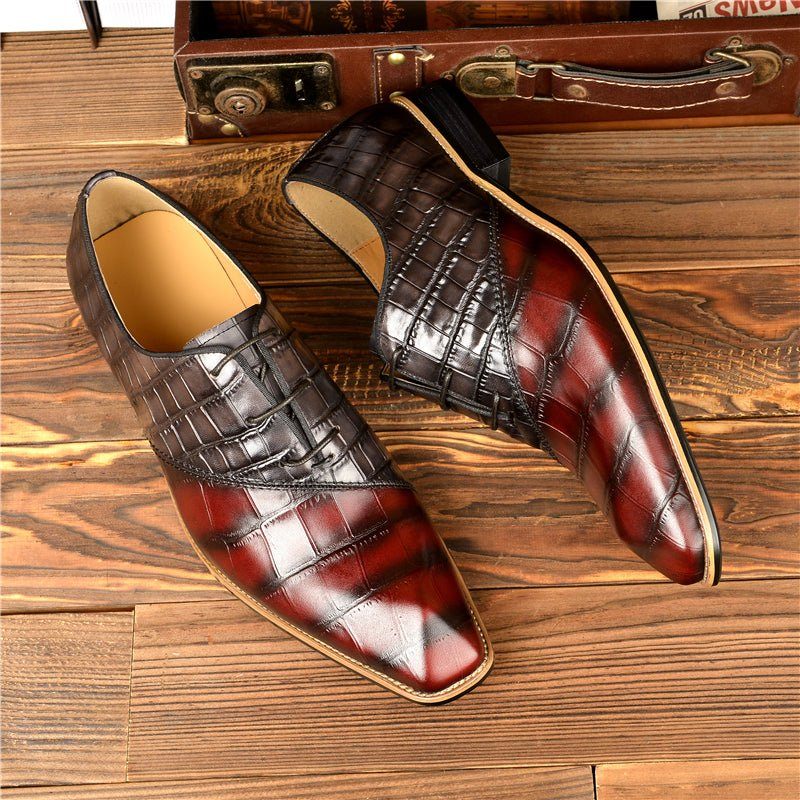 Sapatos Formais Masculinos Com Textura Crocodilo Requintada Sociais Oxford - Vermelho