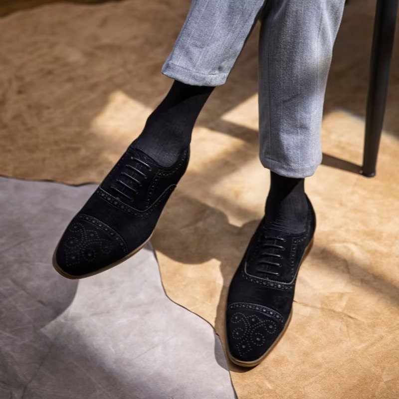 Sapatos Formais Masculinos Com Textura Elegante Vestido Cadarço Brogues - Preto