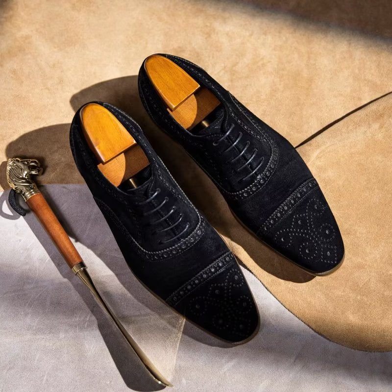 Sapatos Formais Masculinos Com Textura Elegante Vestido Cadarço Brogues - Preto