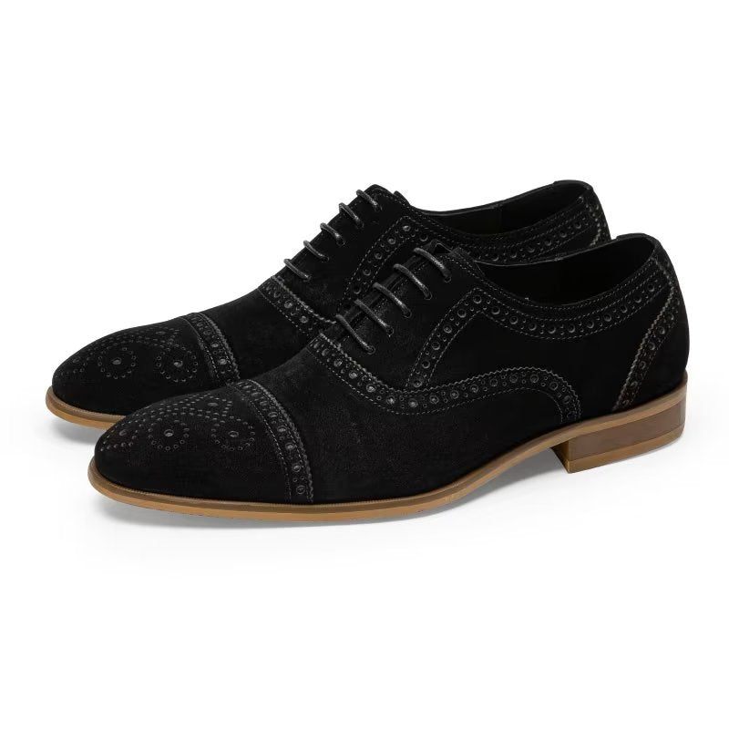 Sapatos Formais Masculinos Com Textura Elegante Vestido Cadarço Brogues - Preto