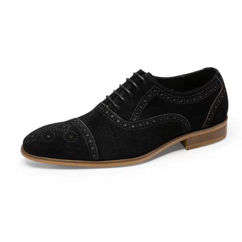 Sapatos Formais Masculinos Com Textura Elegante Vestido Cadarço Brogues - Preto