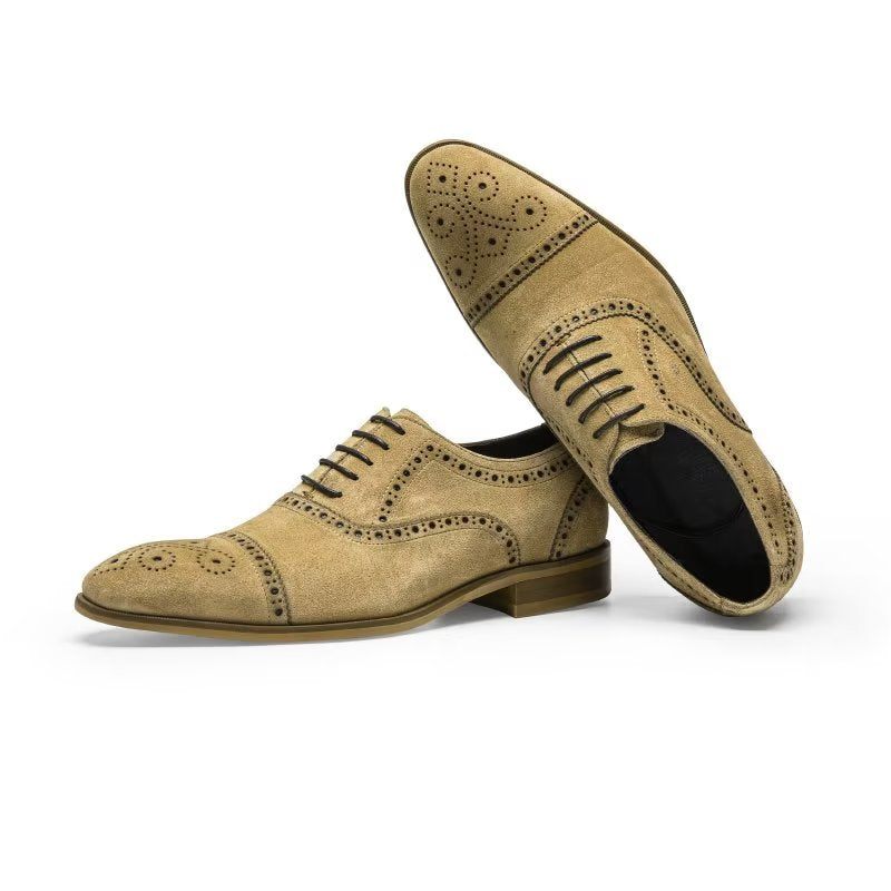 Sapatos Formais Masculinos Com Textura Elegante Vestido Cadarço Brogues - Bege