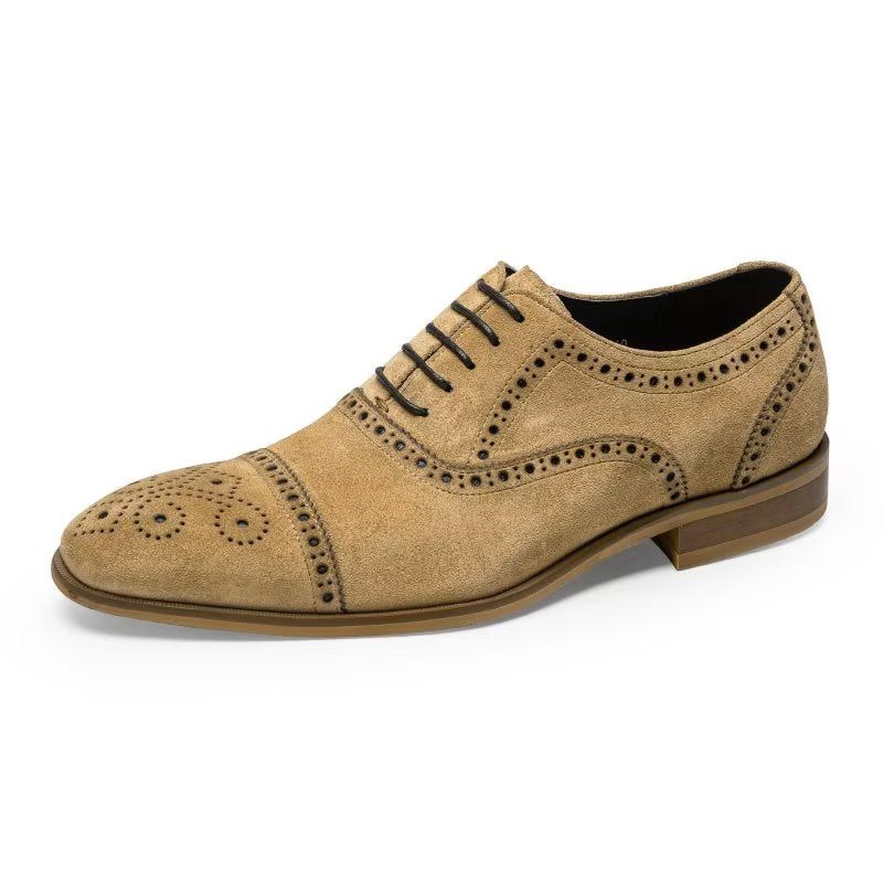 Sapatos Formais Masculinos Com Textura Elegante Vestido Cadarço Brogues - Bege