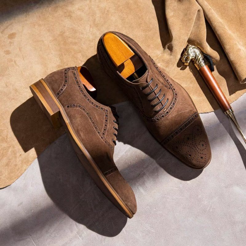 Sapatos Formais Masculinos Com Textura Elegante Vestido Cadarço Brogues - Café