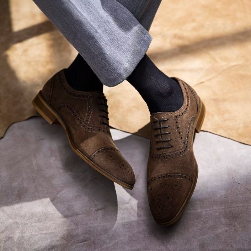 Sapatos Formais Masculinos Com Textura Elegante Vestido Cadarço Brogues - Café