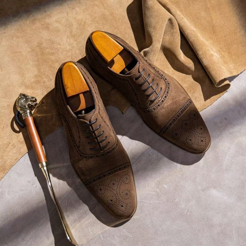 Sapatos Formais Masculinos Com Textura Elegante Vestido Cadarço Brogues - Café