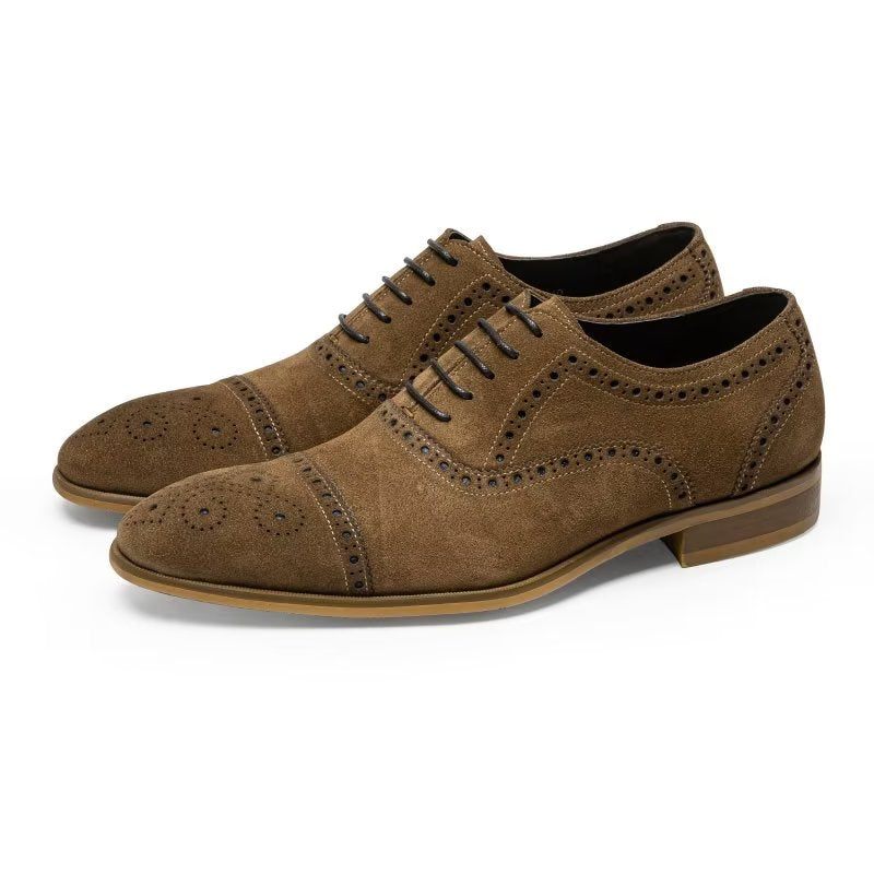 Sapatos Formais Masculinos Com Textura Elegante Vestido Cadarço Brogues - Café