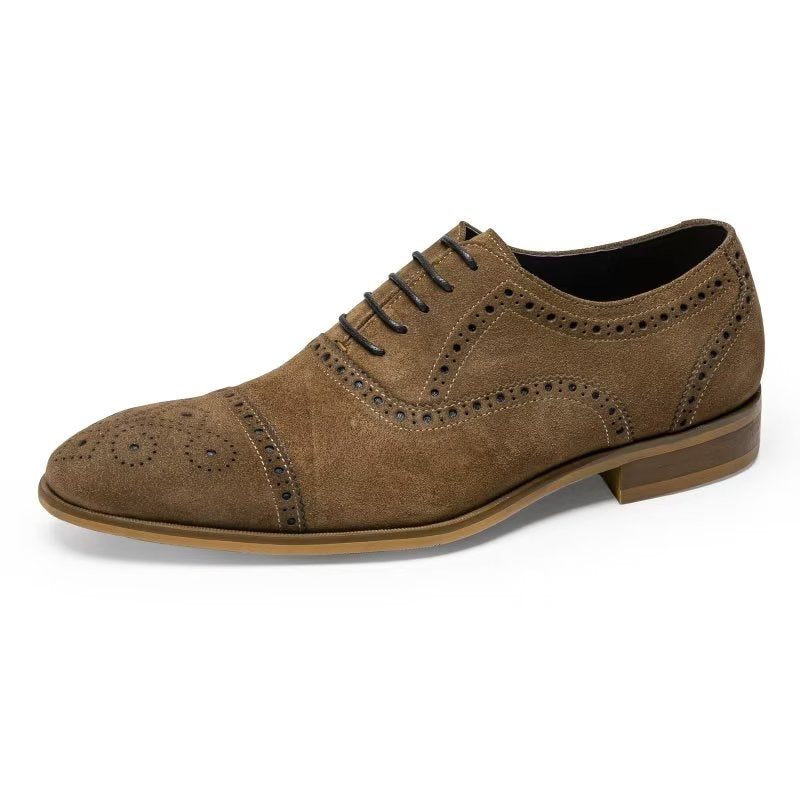 Sapatos Formais Masculinos Com Textura Elegante Vestido Cadarço Brogues - Café