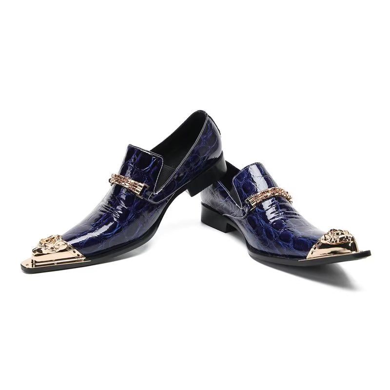 Sapatos Formais Masculinos Com Textura Exótica Chique Slip On Sociais - Azul