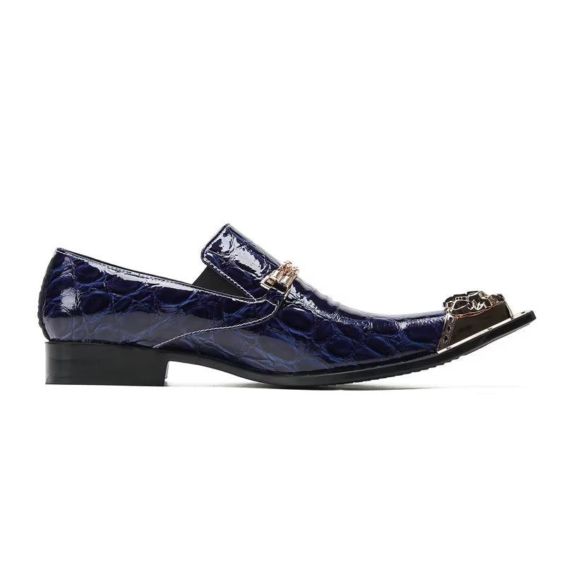 Sapatos Formais Masculinos Com Textura Exótica Chique Slip On Sociais - Azul