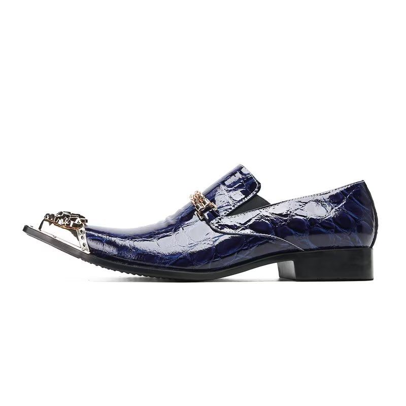 Sapatos Formais Masculinos Com Textura Exótica Chique Slip On Sociais - Azul