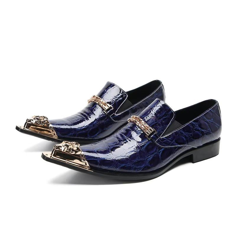 Sapatos Formais Masculinos Com Textura Exótica Chique Slip On Sociais - Azul