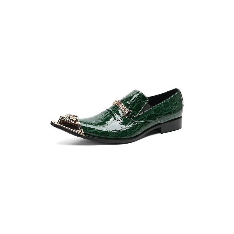 Sapatos Formais Masculinos Com Textura Exótica Chique Slip On Sociais - Verde