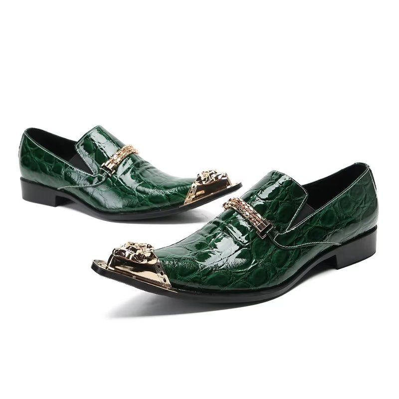 Sapatos Formais Masculinos Com Textura Exótica Chique Slip On Sociais - Verde