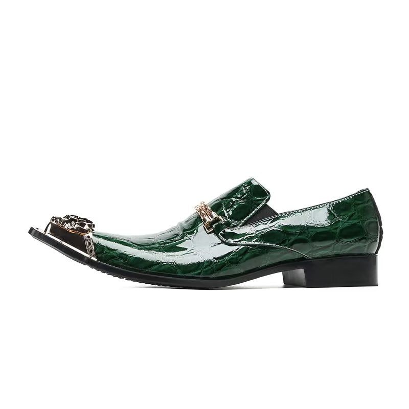 Sapatos Formais Masculinos Com Textura Exótica Chique Slip On Sociais - Verde