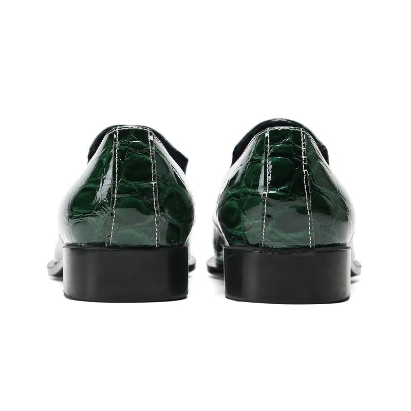 Sapatos Formais Masculinos Com Textura Exótica Chique Slip On Sociais - Verde