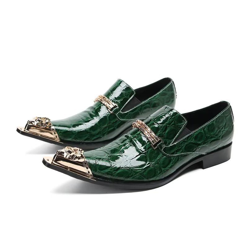 Sapatos Formais Masculinos Com Textura Exótica Chique Slip On Sociais - Verde