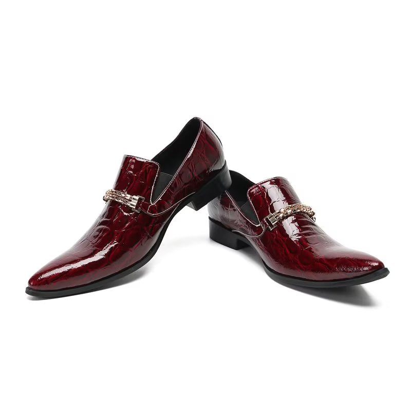 Sapatos Formais Masculinos Com Textura Exótica Chique Slip On Sociais - Vermelho