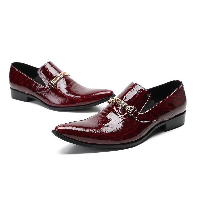 Sapatos Formais Masculinos Com Textura Exótica Chique Slip On Sociais - Vermelho