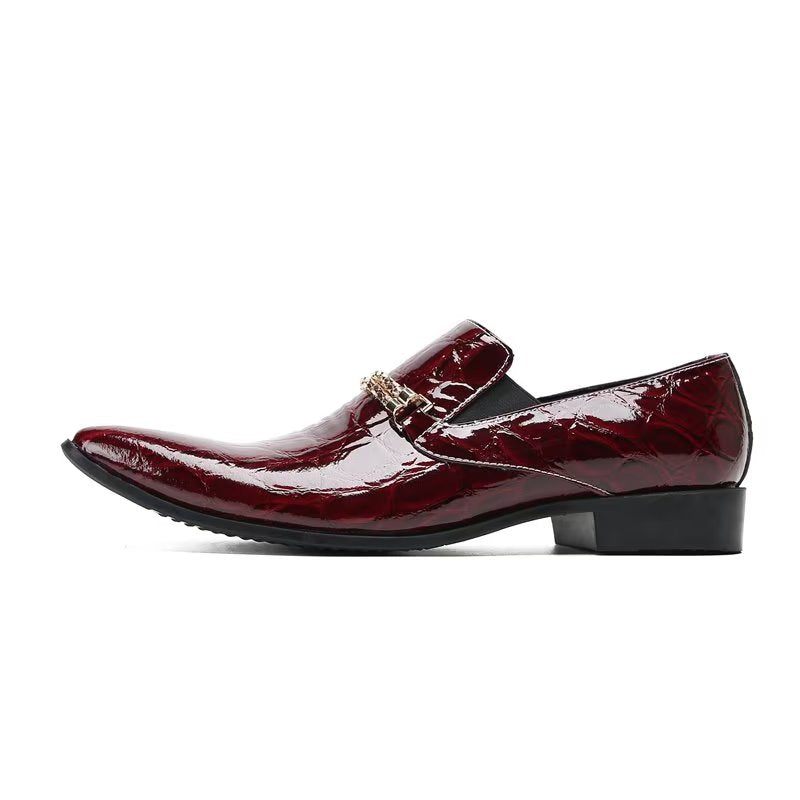 Sapatos Formais Masculinos Com Textura Exótica Chique Slip On Sociais - Vermelho