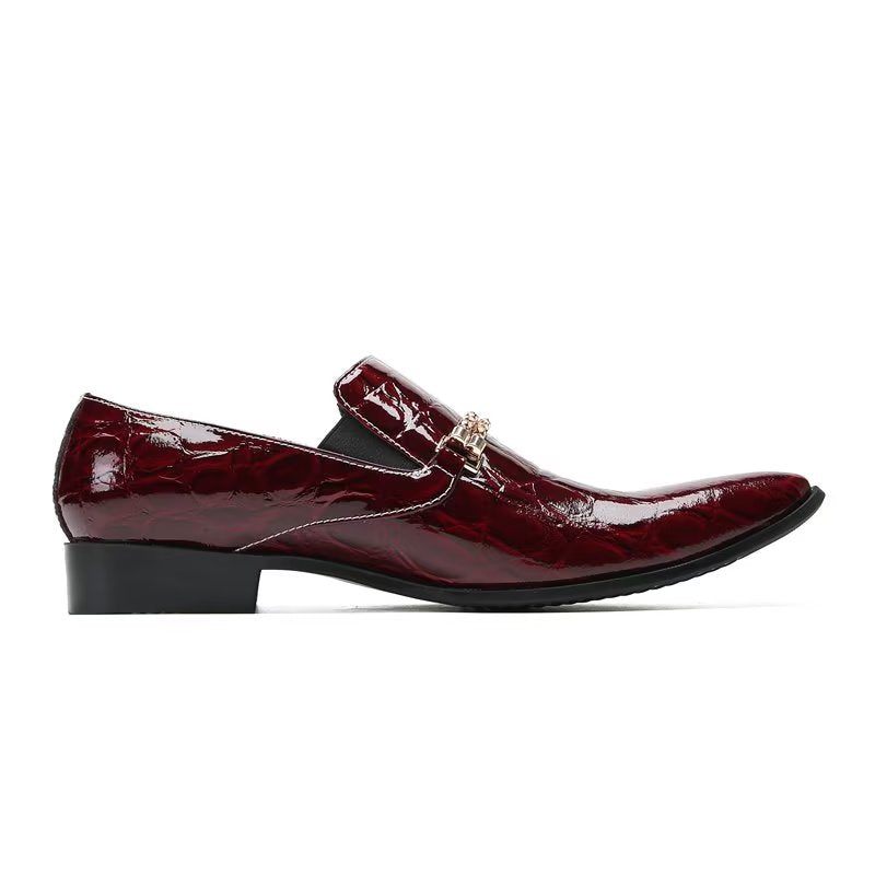 Sapatos Formais Masculinos Com Textura Exótica Chique Slip On Sociais - Vermelho