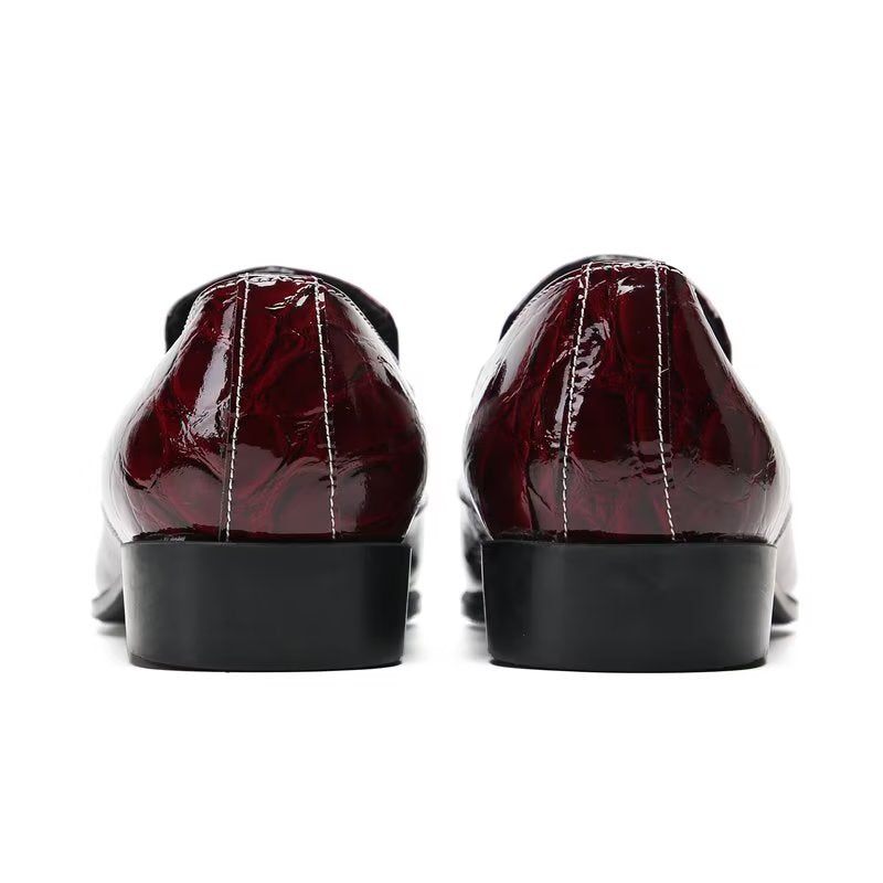 Sapatos Formais Masculinos Com Textura Exótica Chique Slip On Sociais - Vermelho