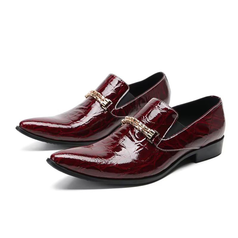 Sapatos Formais Masculinos Com Textura Exótica Chique Slip On Sociais - Vermelho