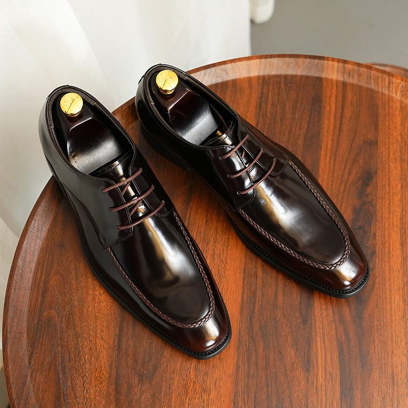 Sapatos Formais Masculinos Com Textura Exótica Da Moda Cordões - Café