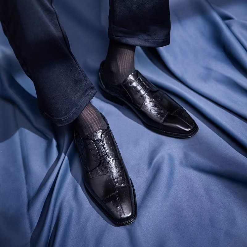 Sapatos Formais Masculinos Com Textura Exótica Derbies - Preto