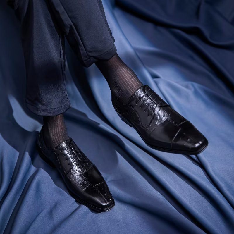 Sapatos Formais Masculinos Com Textura Exótica Derbies - Preto