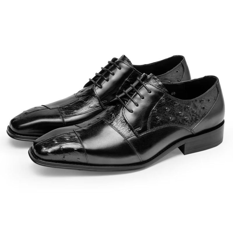 Sapatos Formais Masculinos Com Textura Exótica Derbies - Preto