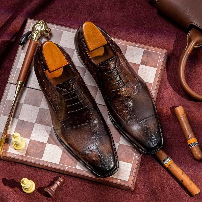 Sapatos Formais Masculinos Com Textura Exótica Derbies - Café