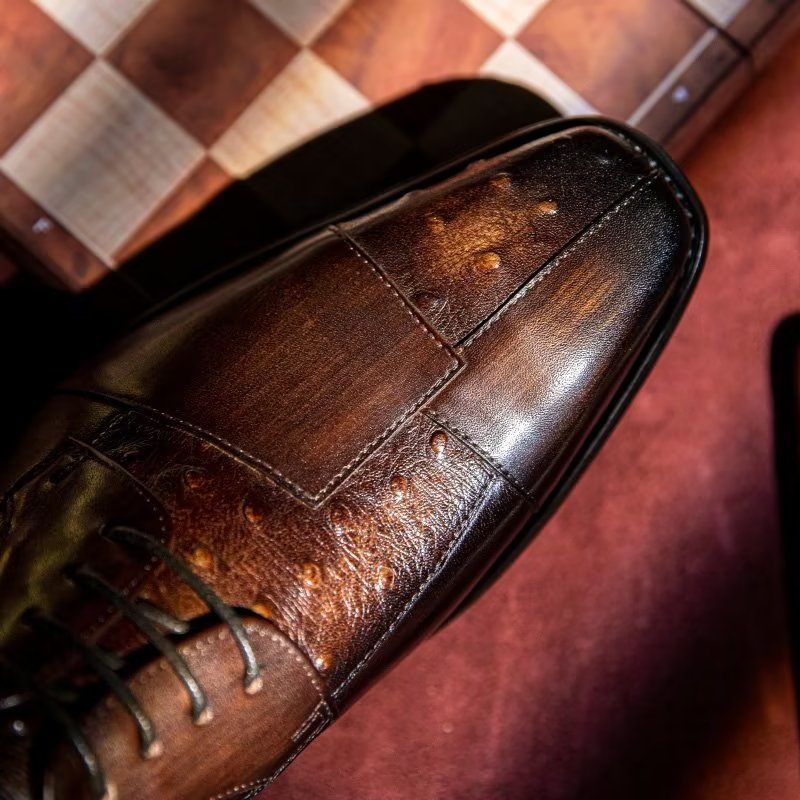 Sapatos Formais Masculinos Com Textura Exótica Derbies - Café