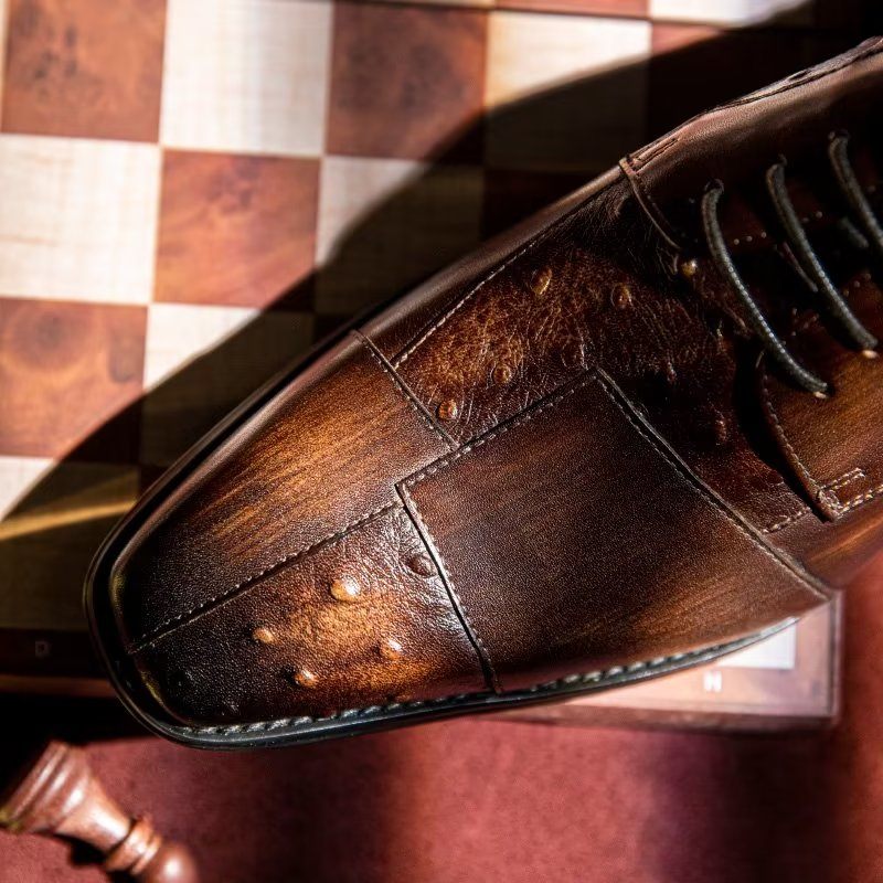 Sapatos Formais Masculinos Com Textura Exótica Derbies - Café