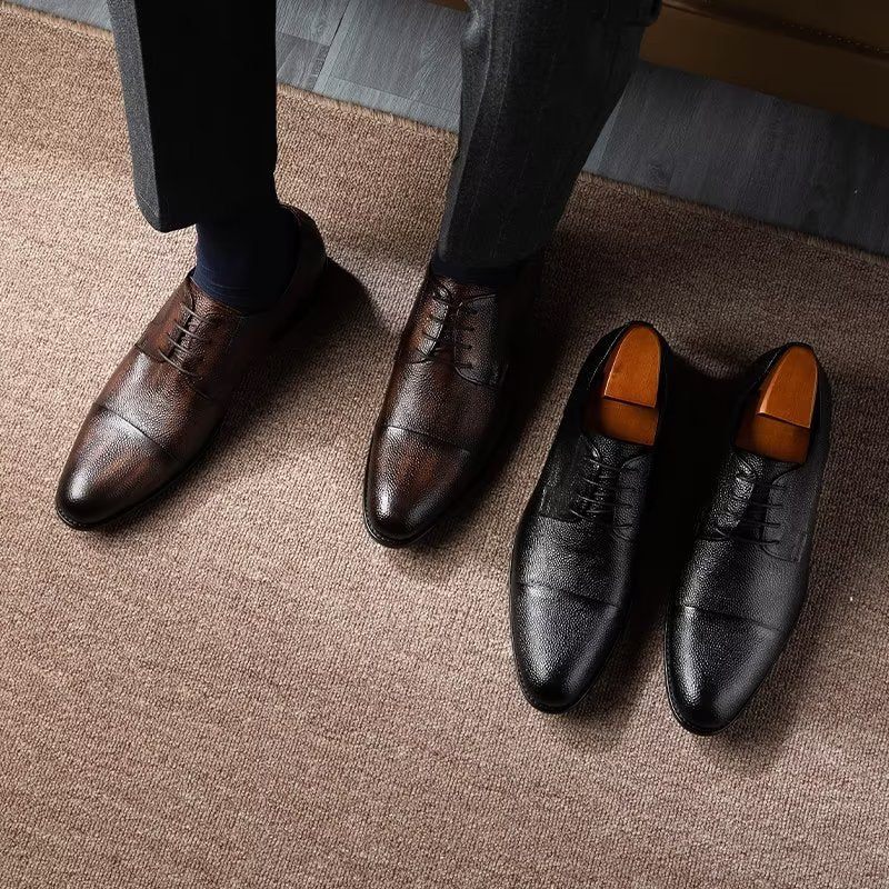 Sapatos Formais Masculinos Com Textura Exótica Derbies - Preto