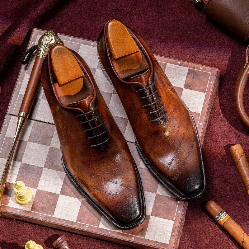 Sapatos Formais Masculinos Com Textura Exótica Oxford - Café