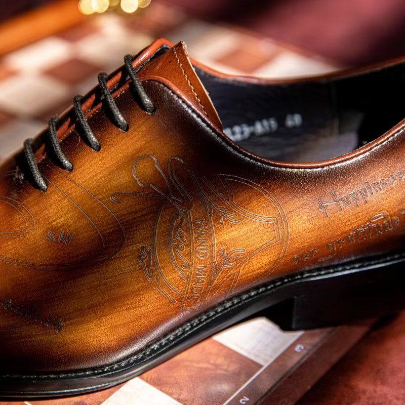 Sapatos Formais Masculinos Com Textura Exótica Oxford - Café