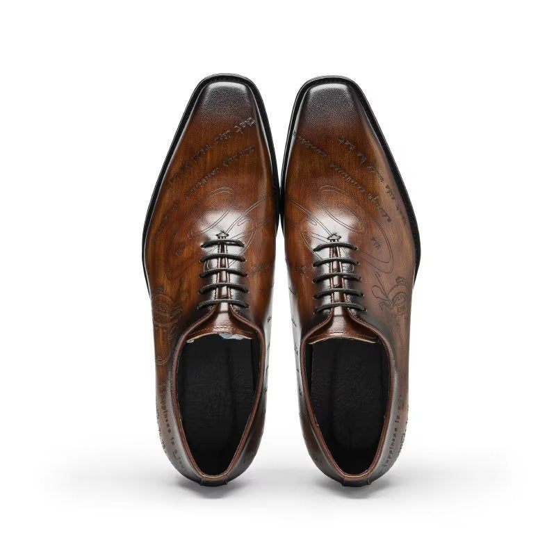 Sapatos Formais Masculinos Com Textura Exótica Oxford - Café