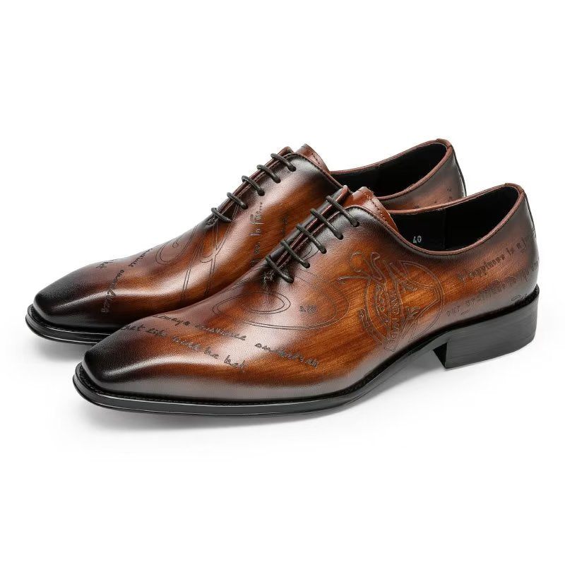 Sapatos Formais Masculinos Com Textura Exótica Oxford - Café