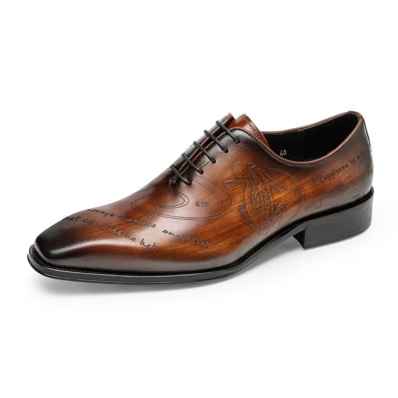 Sapatos Formais Masculinos Com Textura Exótica Oxford - Café