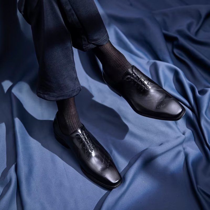 Sapatos Formais Masculinos Com Textura Exótica Oxford - Preto