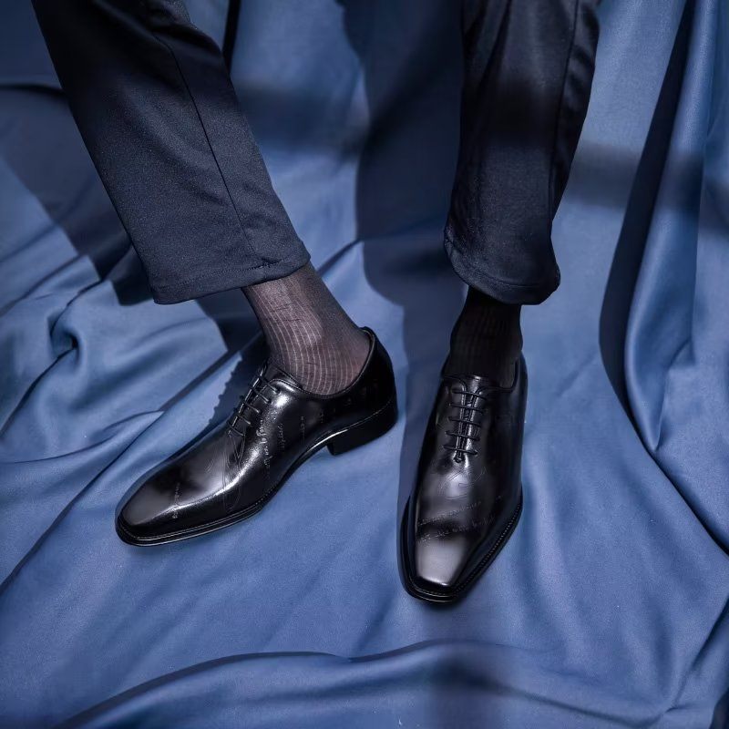 Sapatos Formais Masculinos Com Textura Exótica Oxford - Preto