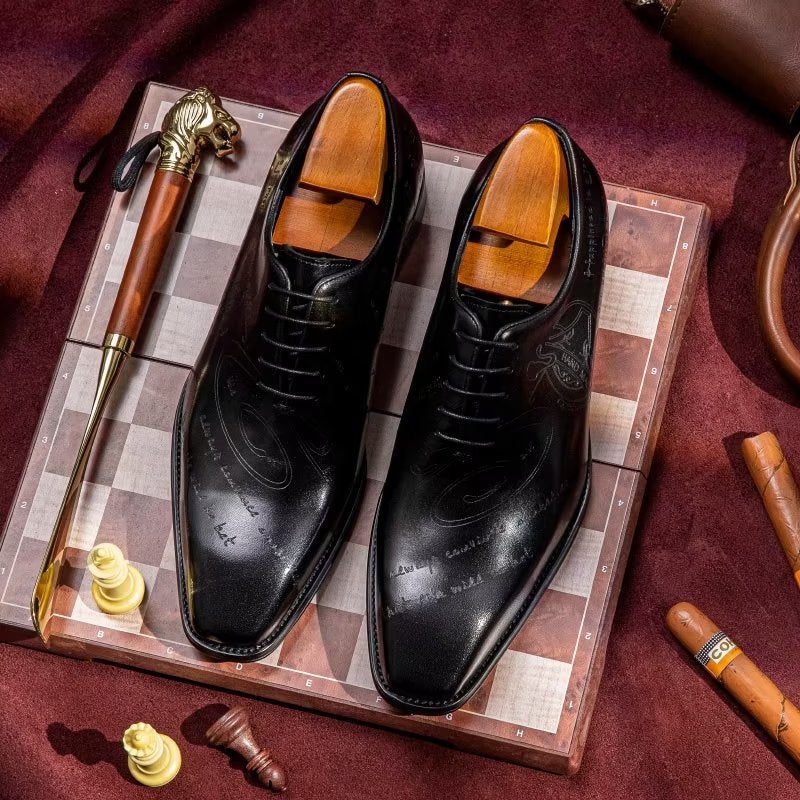 Sapatos Formais Masculinos Com Textura Exótica Oxford - Preto