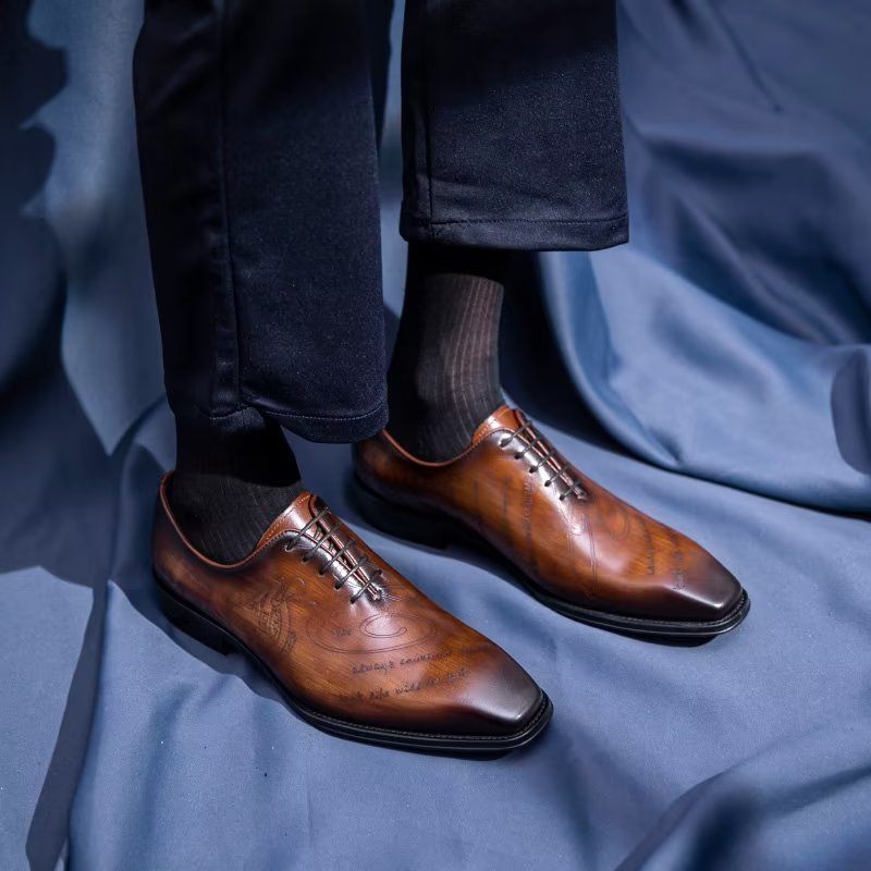 Sapatos Formais Masculinos Com Textura Exótica Oxford - Café