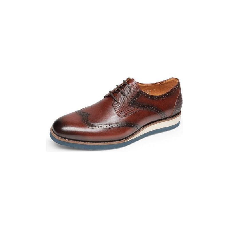 Sapatos Formais Masculinos Com Textura Exótica Wingtip Oxford Casuais - Café