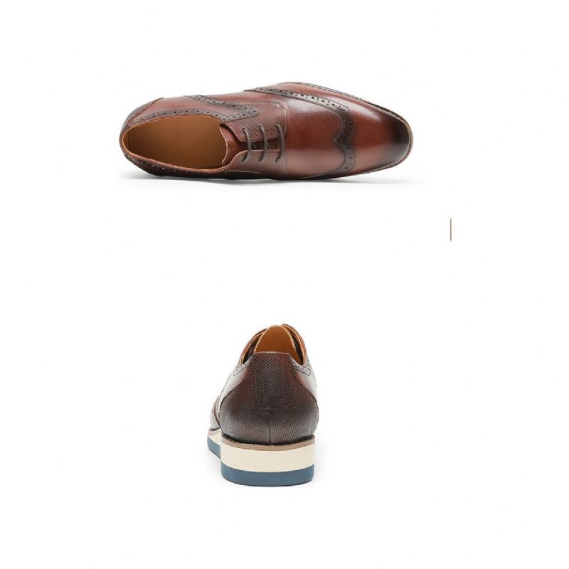 Sapatos Formais Masculinos Com Textura Exótica Wingtip Oxford Casuais - Café